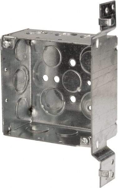 Cooper Crouse-Hinds - 1 Gang, (13) 1/2 & 3/4" Knockouts, Steel Square Outlet Box - 4" Overall Height x 4" Overall Width x 2-1/8" Overall Depth - Apex Tool & Supply