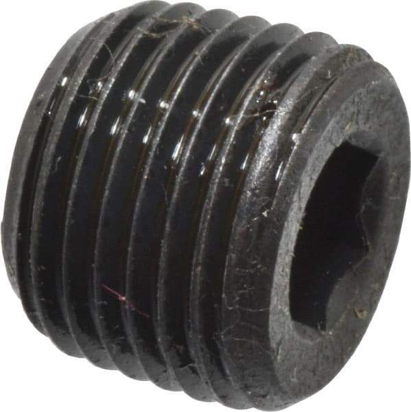 Made in USA - 1/8-27, 5/16" OAL, Alloy Steel Socket Pressure Plug - Uncoated, 3/4" Taper per Foot, 3/16" Hex Key - Apex Tool & Supply