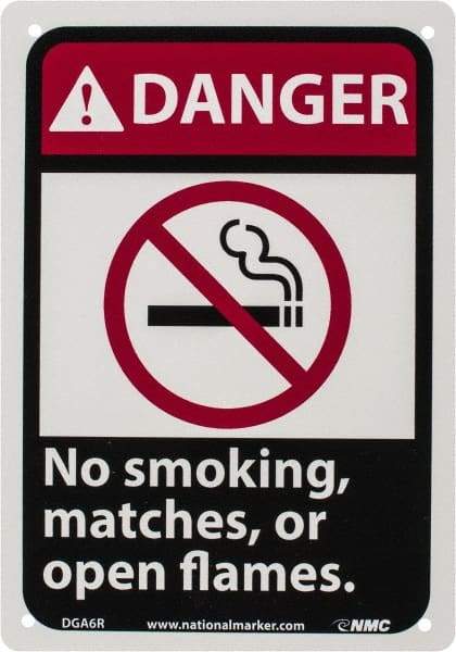 NMC - "Danger - No Smoking, Matches or Open Flames", 10" Long x 7" Wide, Rigid Plastic Safety Sign - Rectangle, 0.05" Thick, Use for Accident Prevention - Apex Tool & Supply