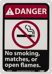 NMC - "Danger - No Smoking, Matches or Open Flames", 10" Long x 7" Wide, Rigid Plastic Safety Sign - Rectangle, 0.05" Thick, Use for Accident Prevention - Apex Tool & Supply