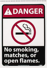 NMC - "Danger - No Smoking, Matches or Open Flames", 14" Long x 10" Wide, Pressure-Sensitive Vinyl Safety Sign - Rectangle, 0.004" Thick, Use for Accident Prevention - Apex Tool & Supply