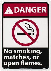 NMC - "Danger - No Smoking, Matches or Open Flames", 14" Long x 10" Wide, Rigid Plastic Safety Sign - Rectangle, 0.05" Thick, Use for Accident Prevention - Apex Tool & Supply