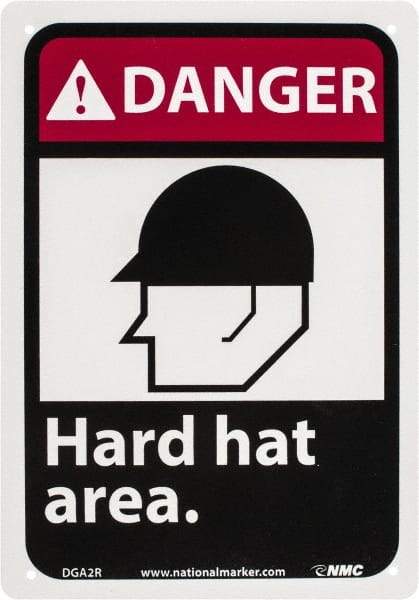 NMC - "Danger - Hard Hat Area", 10" Long x 7" Wide, Rigid Plastic Safety Sign - Rectangle, 0.05" Thick, Use for Accident Prevention - Apex Tool & Supply