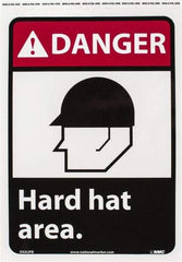 NMC - "Danger - Hard Hat Area", 14" Long x 10" Wide, Pressure-Sensitive Vinyl Safety Sign - Rectangle, 0.004" Thick, Use for Accident Prevention - Apex Tool & Supply