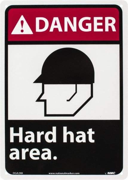 NMC - "Danger - Hard Hat Area", 14" Long x 10" Wide, Rigid Plastic Safety Sign - Rectangle, 0.05" Thick, Use for Accident Prevention - Apex Tool & Supply