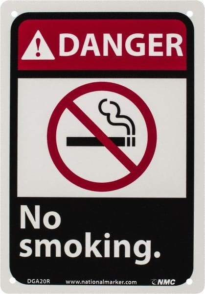 NMC - "Danger - No Smoking", 10" Long x 7" Wide, Rigid Plastic Safety Sign - Rectangle, 0.05" Thick, Use for Accident Prevention - Apex Tool & Supply