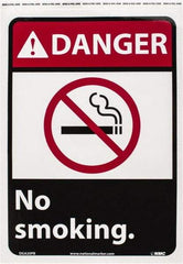 NMC - "Danger - No Smoking", 14" Long x 10" Wide, Pressure-Sensitive Vinyl Safety Sign - Rectangle, 0.004" Thick, Use for Accident Prevention - Apex Tool & Supply