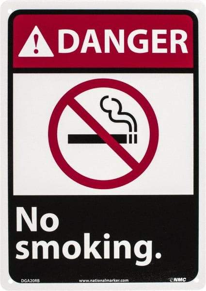 NMC - "Danger - No Smoking", 14" Long x 10" Wide, Rigid Plastic Safety Sign - Rectangle, 0.05" Thick, Use for Accident Prevention - Apex Tool & Supply