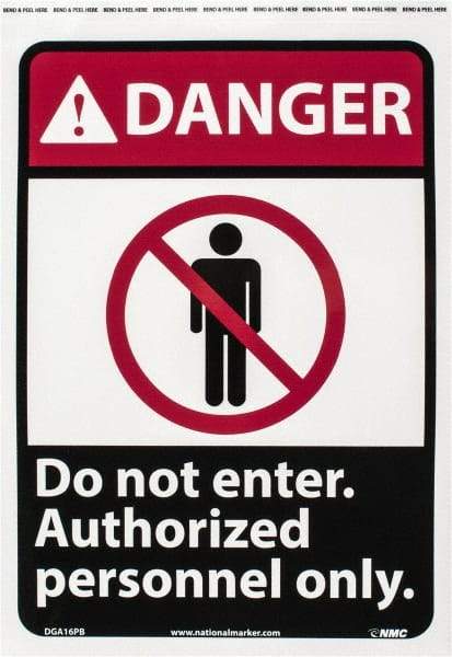 NMC - "Danger - Do Not Enter - Authorized Personnel Only", 14" Long x 10" Wide, Pressure-Sensitive Vinyl Safety Sign - Rectangle, 0.004" Thick, Use for Security & Admittance - Apex Tool & Supply
