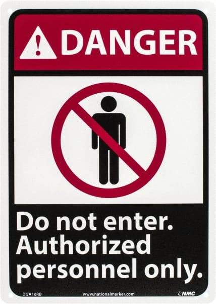 NMC - "Danger - Do Not Enter - Authorized Personnel Only", 14" Long x 10" Wide, Rigid Plastic Safety Sign - Rectangle, 0.05" Thick, Use for Security & Admittance - Apex Tool & Supply