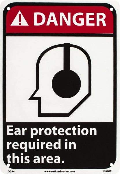 NMC - "Danger - Ear Protection Required in This Area", 10" Long x 7" Wide, Rigid Plastic Safety Sign - Rectangle, 0.05" Thick, Use for Accident Prevention - Apex Tool & Supply