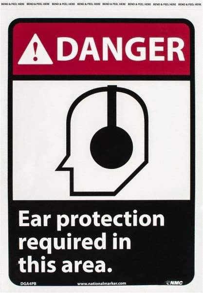 NMC - "Danger - Ear Protection Required in This Area", 14" Long x 10" Wide, Pressure-Sensitive Vinyl Safety Sign - Rectangle, 0.004" Thick, Use for Accident Prevention - Apex Tool & Supply