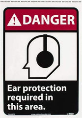 NMC - "Danger - Ear Protection Required in This Area", 14" Long x 10" Wide, Pressure-Sensitive Vinyl Safety Sign - Rectangle, 0.004" Thick, Use for Accident Prevention - Apex Tool & Supply