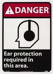 NMC - "Danger - Ear Protection Required in This Area", 14" Long x 10" Wide, Rigid Plastic Safety Sign - Rectangle, 0.05" Thick, Use for Accident Prevention - Apex Tool & Supply