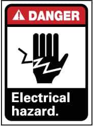 NMC - "Danger - Electrical Hazard", 14" Long x 10" Wide, Pressure-Sensitive Vinyl Safety Sign - Rectangle, 0.004" Thick, Use for Accident Prevention - Apex Tool & Supply