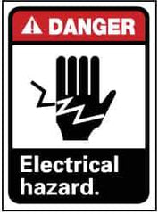NMC - "Danger - Electrical Hazard", 14" Long x 10" Wide, Pressure-Sensitive Vinyl Safety Sign - Rectangle, 0.004" Thick, Use for Accident Prevention - Apex Tool & Supply