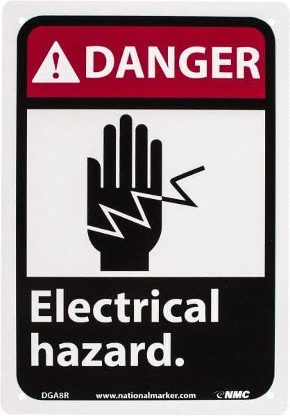 NMC - "Danger - Electrical Hazard", 10" Long x 7" Wide, Rigid Plastic Safety Sign - Rectangle, 0.05" Thick, Use for Accident Prevention - Apex Tool & Supply