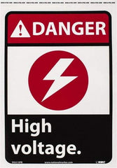 NMC - "Danger - High Voltage", 14" Long x 10" Wide, Pressure-Sensitive Vinyl Safety Sign - Rectangle, 0.004" Thick, Use for Accident Prevention - Apex Tool & Supply