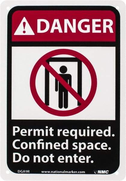 NMC - "Danger - Permit Required - Confined Space - Do Not Enter", 10" Long x 7" Wide, Rigid Plastic Safety Sign - Rectangle, 0.05" Thick, Use for Accident Prevention - Apex Tool & Supply