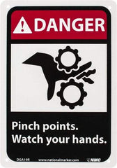 NMC - "Danger - Pinch Points - Watch Your Hands", 10" Long x 7" Wide, Rigid Plastic Safety Sign - Rectangle, 0.05" Thick, Use for Accident Prevention - Apex Tool & Supply