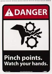NMC - "Danger - Pinch Points - Watch Your Hands", 14" Long x 10" Wide, Pressure-Sensitive Vinyl Safety Sign - Rectangle, 0.004" Thick, Use for Accident Prevention - Apex Tool & Supply