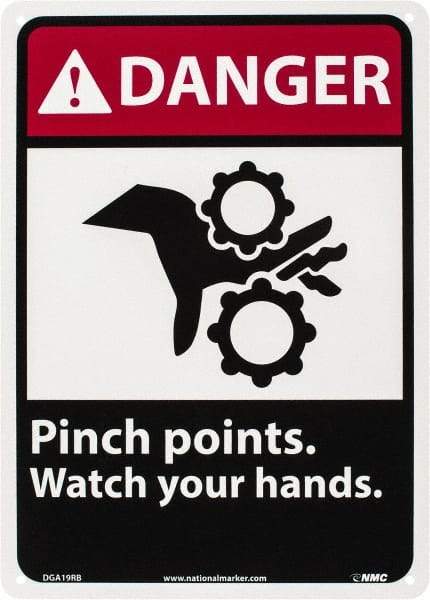 NMC - "Danger - Pinch Points - Watch Your Hands", 14" Long x 10" Wide, Rigid Plastic Safety Sign - Rectangle, 0.05" Thick, Use for Accident Prevention - Apex Tool & Supply