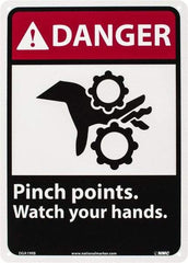 NMC - "Danger - Pinch Points - Watch Your Hands", 14" Long x 10" Wide, Rigid Plastic Safety Sign - Rectangle, 0.05" Thick, Use for Accident Prevention - Apex Tool & Supply
