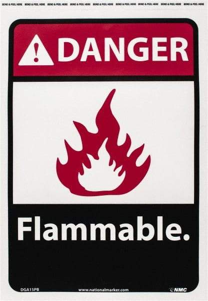 NMC - Danger - Flammable, Pressure Sensitive Vinyl Fire Sign - 10" Wide x 14" High - Apex Tool & Supply