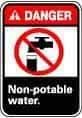 NMC - "Danger - Non-Potable Water", 10" Long x 7" Wide, Pressure-Sensitive Vinyl Safety Sign - Rectangle, 0.004" Thick, Use for Restroom, Janitorial & Housekeeping - Apex Tool & Supply