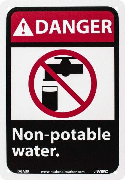 NMC - "Danger - Non-Potable Water", 10" Long x 7" Wide, Rigid Plastic Safety Sign - Rectangle, 0.05" Thick, Use for Restroom, Janitorial & Housekeeping - Apex Tool & Supply