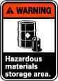 NMC - "Warning - Hazardous Material Storage Area", 14" Long x 10" Wide, Rigid Plastic Safety Sign - Rectangle, 0.05" Thick, Use for Hazardous Materials - Apex Tool & Supply