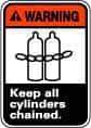 NMC - "Warning - Keep All Cylinders Chained", 14" Long x 10" Wide, Pressure-Sensitive Vinyl Safety Sign - Rectangle, 0.004" Thick, Use for Accident Prevention - Apex Tool & Supply