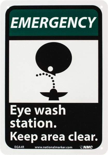 NMC - "Emergency - Eye Wash Station - Keep Area Clear", 10" Long x 7" Wide, Rigid Plastic Safety Sign - Rectangle, 0.05" Thick, Use for First Aid - Apex Tool & Supply