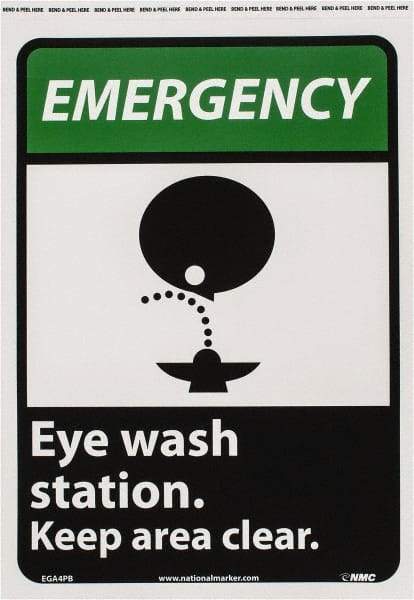 NMC - "Emergency - Eye Wash Station - Keep Area Clear", 14" Long x 10" Wide, Pressure-Sensitive Vinyl Safety Sign - Rectangle, 0.004" Thick, Use for First Aid - Apex Tool & Supply