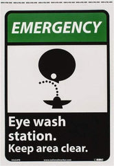 NMC - "Emergency - Eye Wash Station - Keep Area Clear", 14" Long x 10" Wide, Pressure-Sensitive Vinyl Safety Sign - Rectangle, 0.004" Thick, Use for First Aid - Apex Tool & Supply