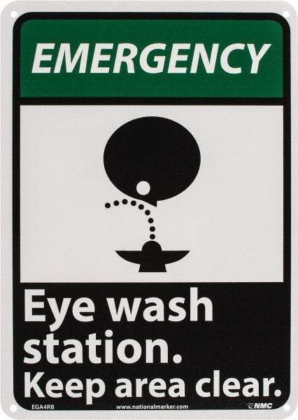 NMC - "Emergency - Eye Wash Station - Keep Area Clear", 14" Long x 10" Wide, Rigid Plastic Safety Sign - Rectangle, 0.05" Thick, Use for First Aid - Apex Tool & Supply