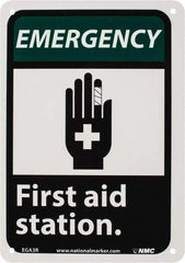 NMC - "Emergency - First Aid Station", 10" Long x 7" Wide, Rigid Plastic Safety Sign - Rectangle, 0.05" Thick, Use for First Aid - Apex Tool & Supply