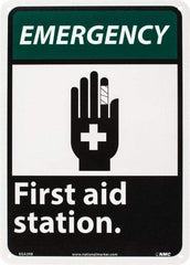 NMC - "Emergency - First Aid Station", 14" Long x 10" Wide, Rigid Plastic Safety Sign - Rectangle, 0.05" Thick, Use for First Aid - Apex Tool & Supply