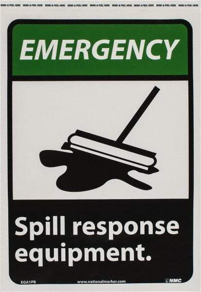 NMC - "Emergency - Spill Response Equipment", 14" Long x 10" Wide, Pressure-Sensitive Vinyl Safety Sign - Rectangle, 0.004" Thick, Use for Accident Prevention - Apex Tool & Supply