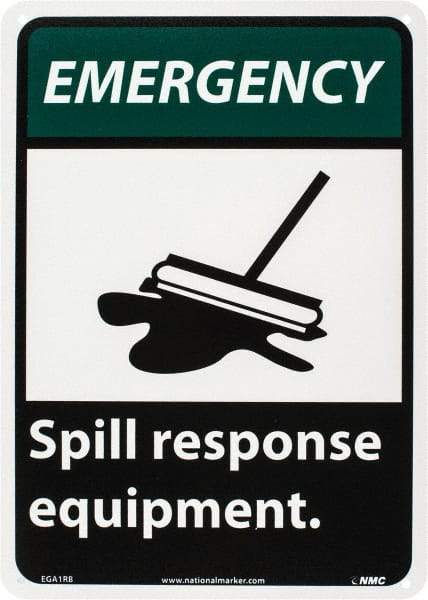 NMC - "Emergency - Spill Response Equipment", 14" Long x 10" Wide, Rigid Plastic Safety Sign - Rectangle, 0.05" Thick, Use for Accident Prevention - Apex Tool & Supply
