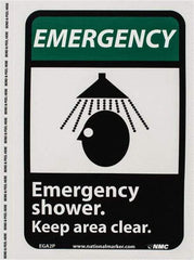NMC - "Emergency - Emergency Shower - Keep Area Clear", 10" Long x 7" Wide, Pressure-Sensitive Vinyl Safety Sign - Rectangle, 0.004" Thick, Use for First Aid - Apex Tool & Supply