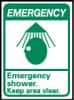 NMC - "Emergency - Emergency Shower - Keep Area Clear", 14" Long x 10" Wide, Pressure-Sensitive Vinyl Safety Sign - Rectangle, 0.004" Thick, Use for First Aid - Apex Tool & Supply