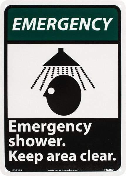 NMC - "Emergency - Emergency Shower - Keep Area Clear", 14" Long x 10" Wide, Rigid Plastic Safety Sign - Rectangle, 0.05" Thick, Use for First Aid - Apex Tool & Supply