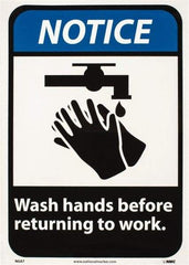 NMC - "Notice - Wash Hands Before Returning to Work", 14" Long x 10" Wide, Pressure-Sensitive Vinyl Safety Sign - Rectangle, 0.004" Thick, Use for Restroom, Janitorial & Housekeeping - Apex Tool & Supply