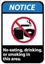 NMC - "Notice - No Eating, Drinking or Smoking in This Area", 10" Long x 7" Wide, Rigid Plastic Safety Sign - Rectangle, 0.05" Thick, Use for Security & Admittance - Apex Tool & Supply