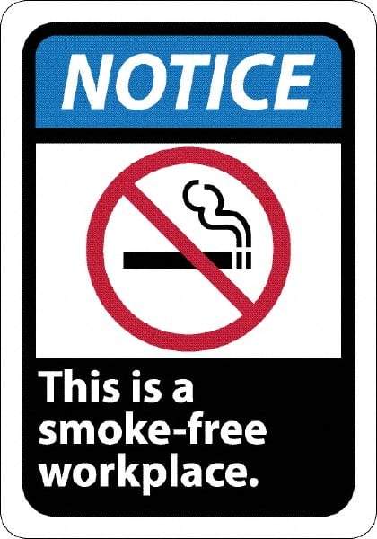NMC - "Notice - This Is a Smoke-Free Workplace", 10" Long x 7" Wide, Rigid Plastic Safety Sign - Rectangle, 0.05" Thick, Use for Security & Admittance - Apex Tool & Supply