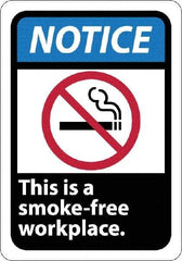 NMC - "Notice - This Is a Smoke-Free Workplace", 10" Long x 7" Wide, Rigid Plastic Safety Sign - Rectangle, 0.05" Thick, Use for Security & Admittance - Apex Tool & Supply