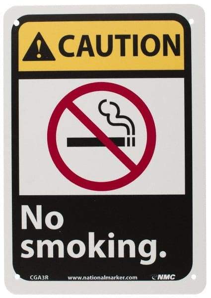NMC - "Caution - No Smoking", 10" Long x 7" Wide, Rigid Plastic Safety Sign - Rectangle, 0.05" Thick, Use for Accident Prevention - Apex Tool & Supply