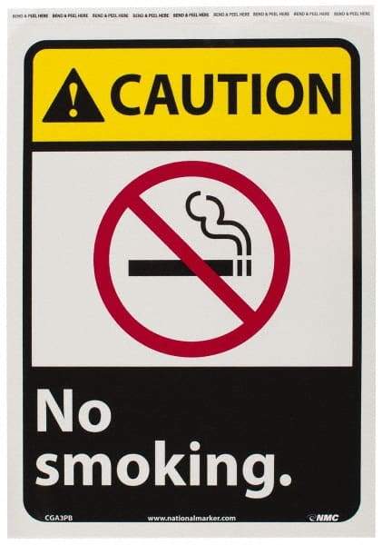 NMC - "Caution - No Smoking", 14" Long x 10" Wide, Pressure-Sensitive Vinyl Safety Sign - Rectangle, 0.004" Thick, Use for Accident Prevention - Apex Tool & Supply