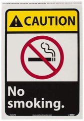 NMC - "Caution - No Smoking", 14" Long x 10" Wide, Pressure-Sensitive Vinyl Safety Sign - Rectangle, 0.004" Thick, Use for Accident Prevention - Apex Tool & Supply